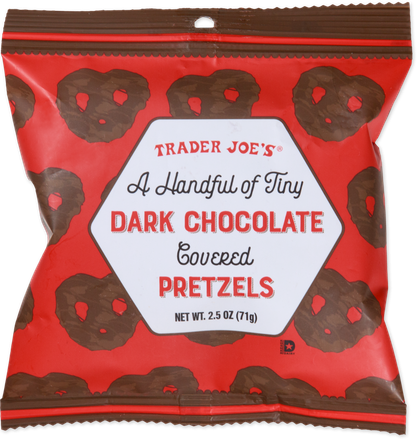 A Handful of Tiny Dark Chocolate Covered Pretzels